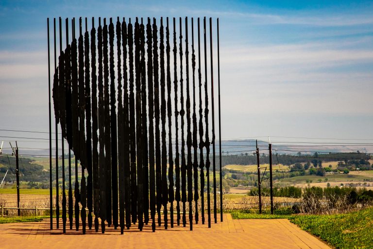 Nelson Mandela sculpture at his capture site, a landmark tourist attraction in South Africa.